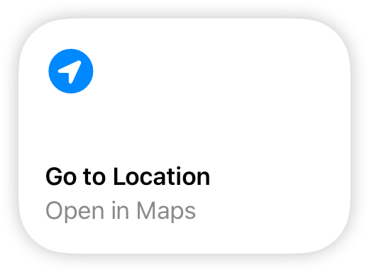 Apple Wallet's Go to Location Featured Action with a blue navigation icon