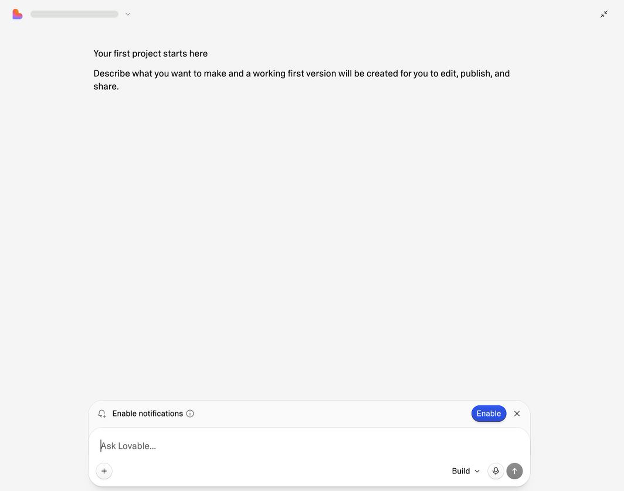 A blank Lovable project ready for the Bayroast loyalty app prompt