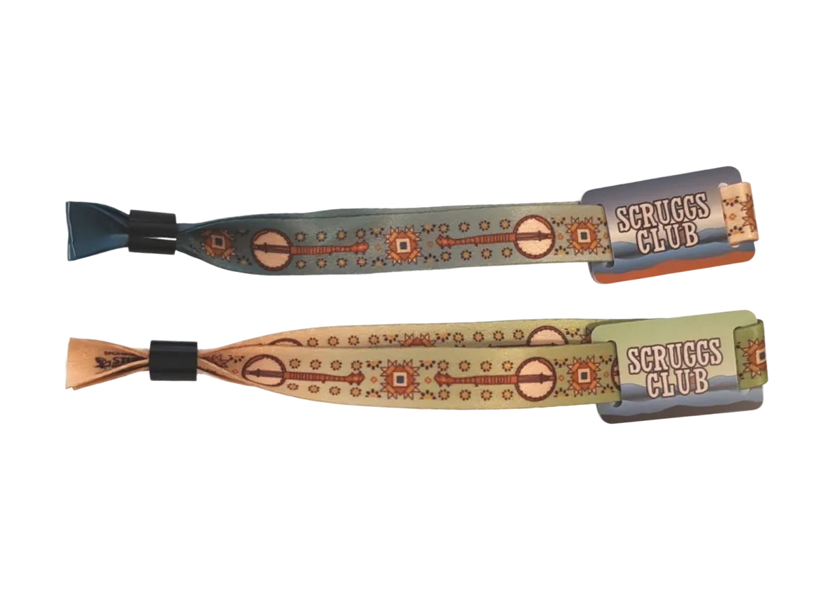 Two Earl Scruggs Music Festival NFC wristbands with Scruggs Club tags