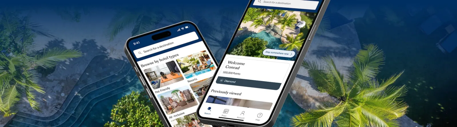 Hilton Honors app showing a member's Diamond status alongside hotel discovery