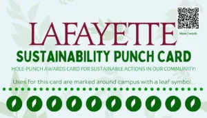 Lafayette College sustainability punch card with ten leaf-shaped marks