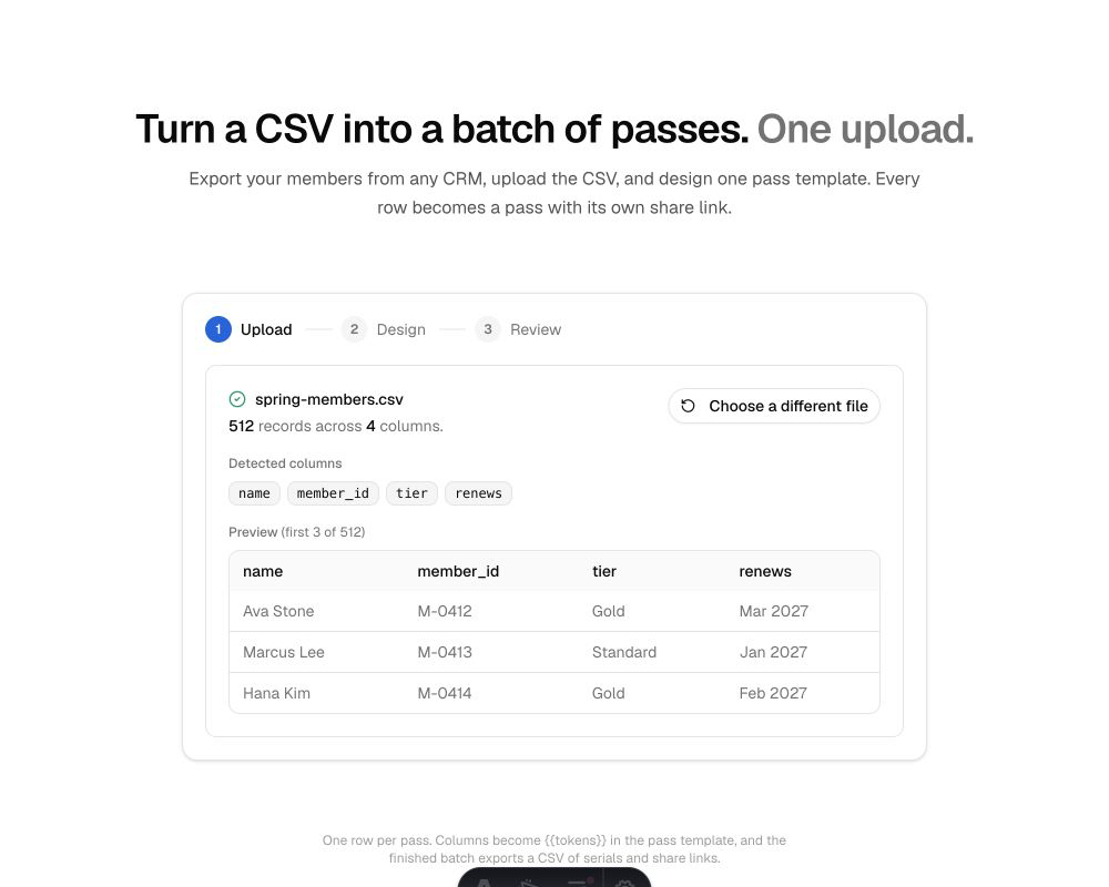 WalletWallet Batch import mapping member data from a CSV into a card template